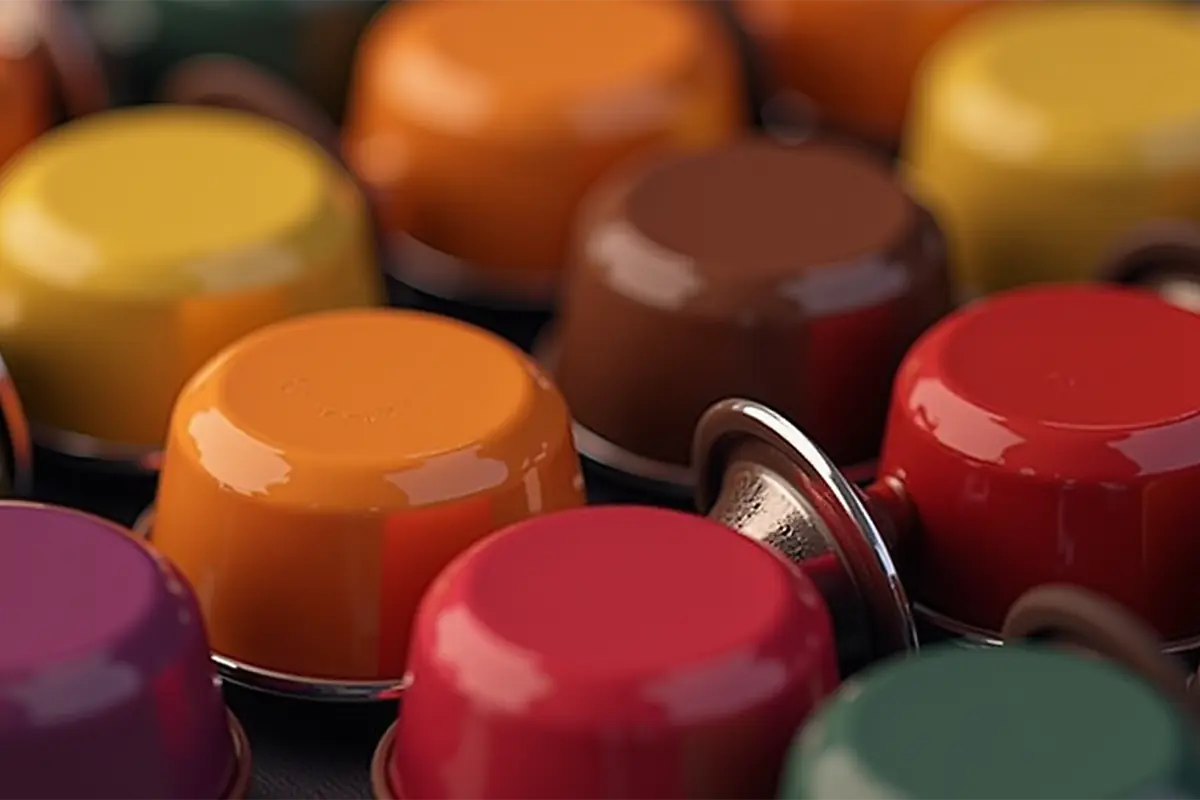 Nespresso capsules arranged in a gradient pattern