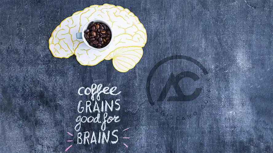 mug with coffee beans brain with text written chalkboard