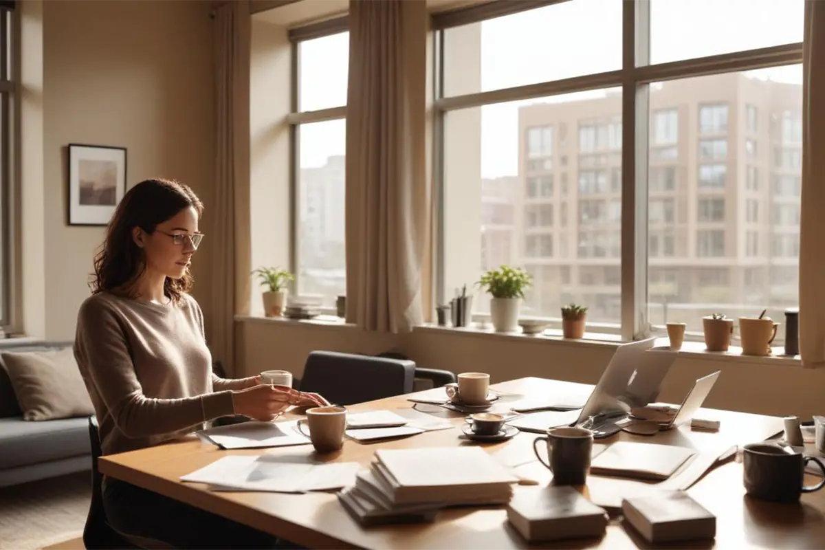Busy office worker preparing instant coffee quickly