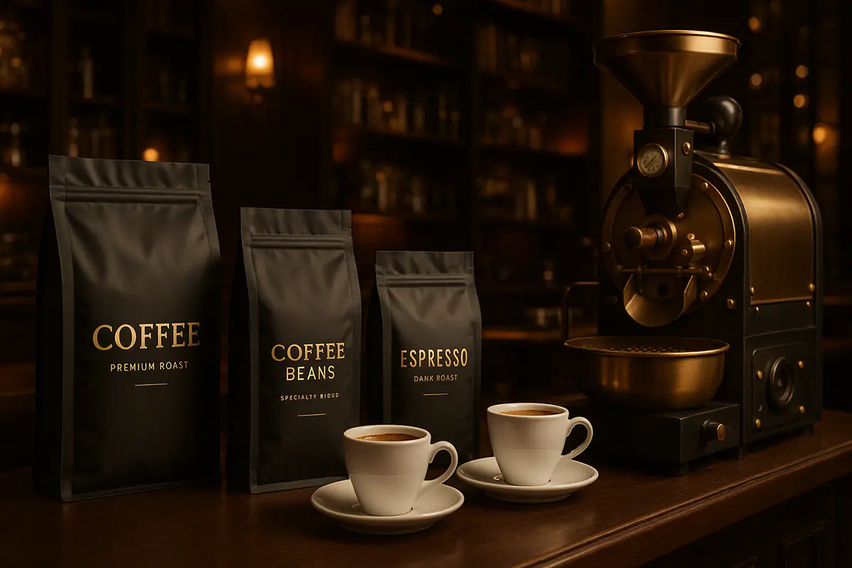 coffee brands showcase featuring elegant coffee packaging