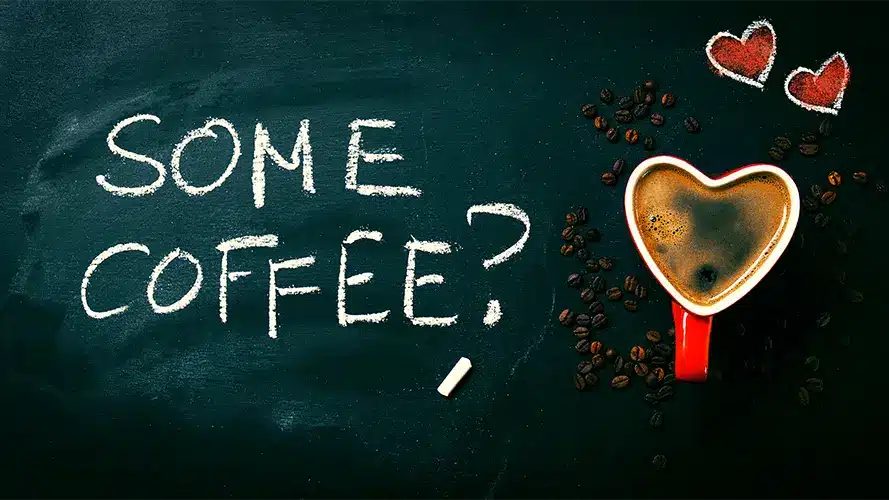 tasty coffee espresso heart shape red cup chalkboard
