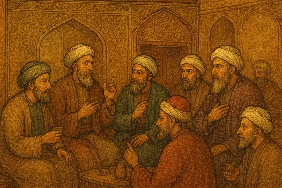 تصویر تاریخی قهوه‌خانه اسلامی با بحث‌های مذهبی