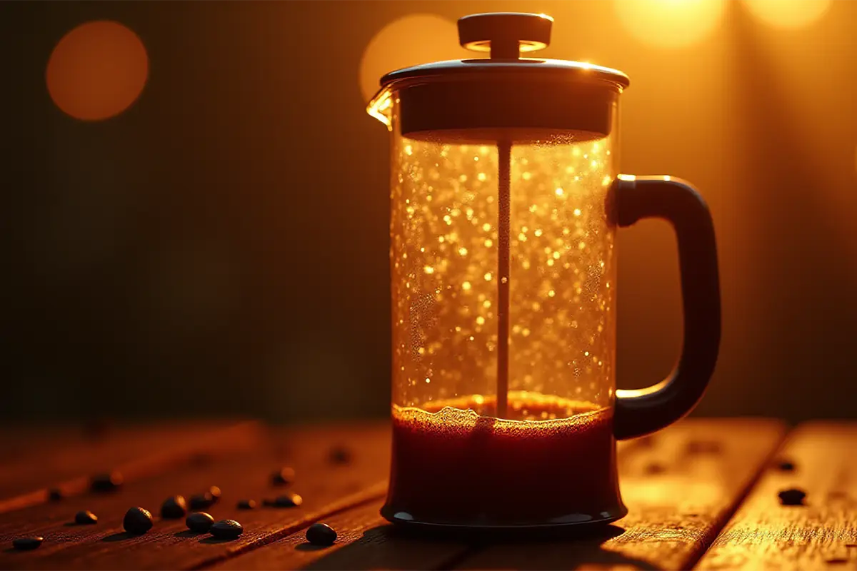 coffee blooming in French press with bubbles