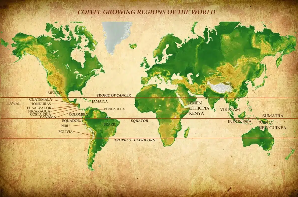 coffee bean belt map global regions